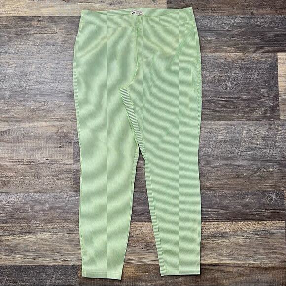Nanette Lepore green cream striped elastic waist casual legging pants large b128 - Picture 1 of 5